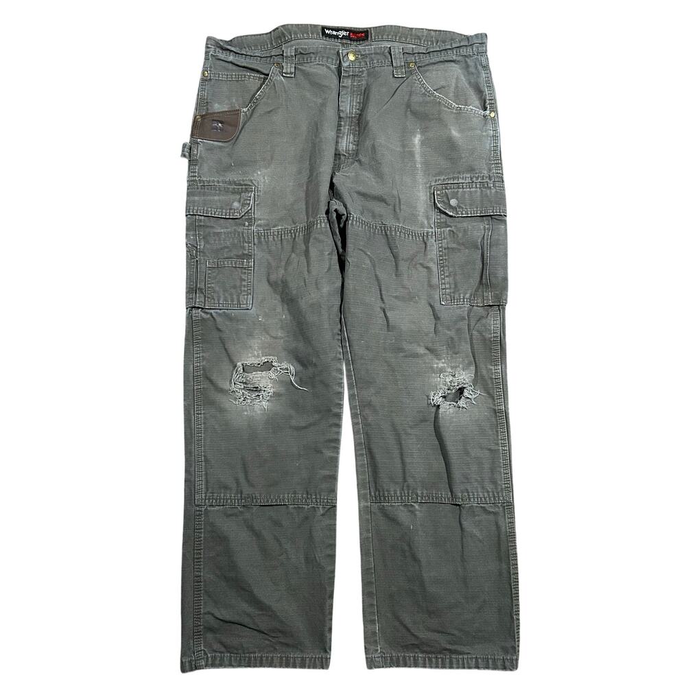 Vintage Wrangler Riggs Workwear Double Knee Cargo Pants 40x32 Distressed Green